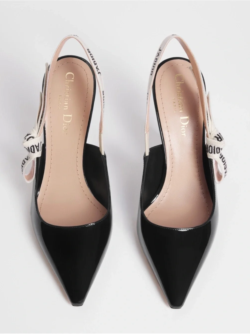 Dior Black Patent Slingback Pump with Branded Ribbon